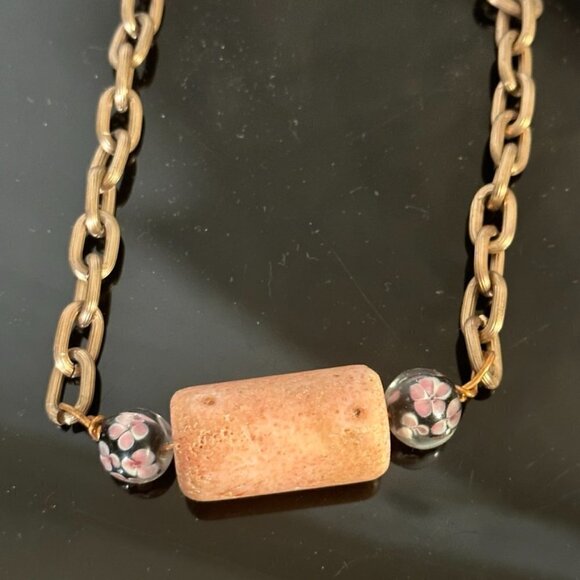Coral Natural Untreated Floral Beads Chain Necklace Boho Gift Bohemian Hippie - Picture 2 of 5